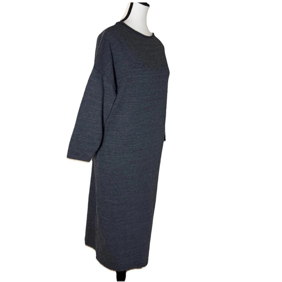 MOHNTON Made Gray Dolman Sleeve Midi Dress Women's M Crewneck Tencel Recycled - Picture 3 of 6